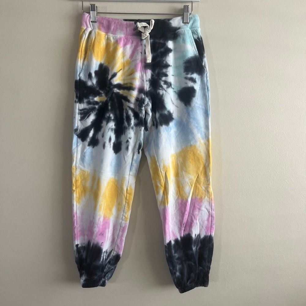 Electric & Rose Tie Dye Joggers Size S Pastel Black Spiral Sweatpants Y2K Boho